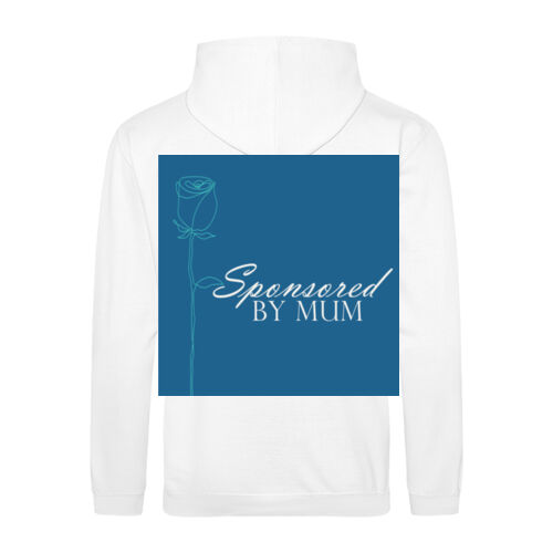 Gender neutral hoodie with Sponsored by mum logo on the back Thumbnail