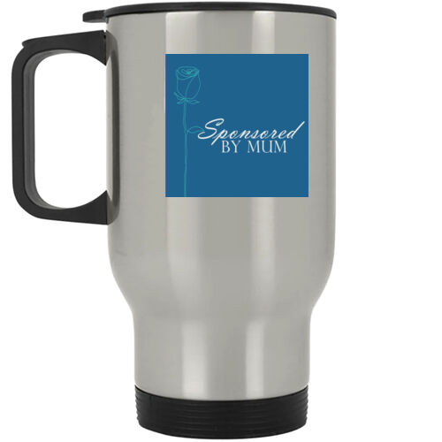 Travel mug with Sponsored by Mum logo Thumbnail